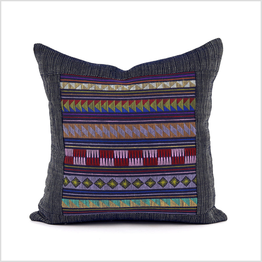 Stunning tribal ethnic Akha pillow, hand embroidered traditional textile, 15 inch cushion, fair trade purple pink green blue red orange YY21