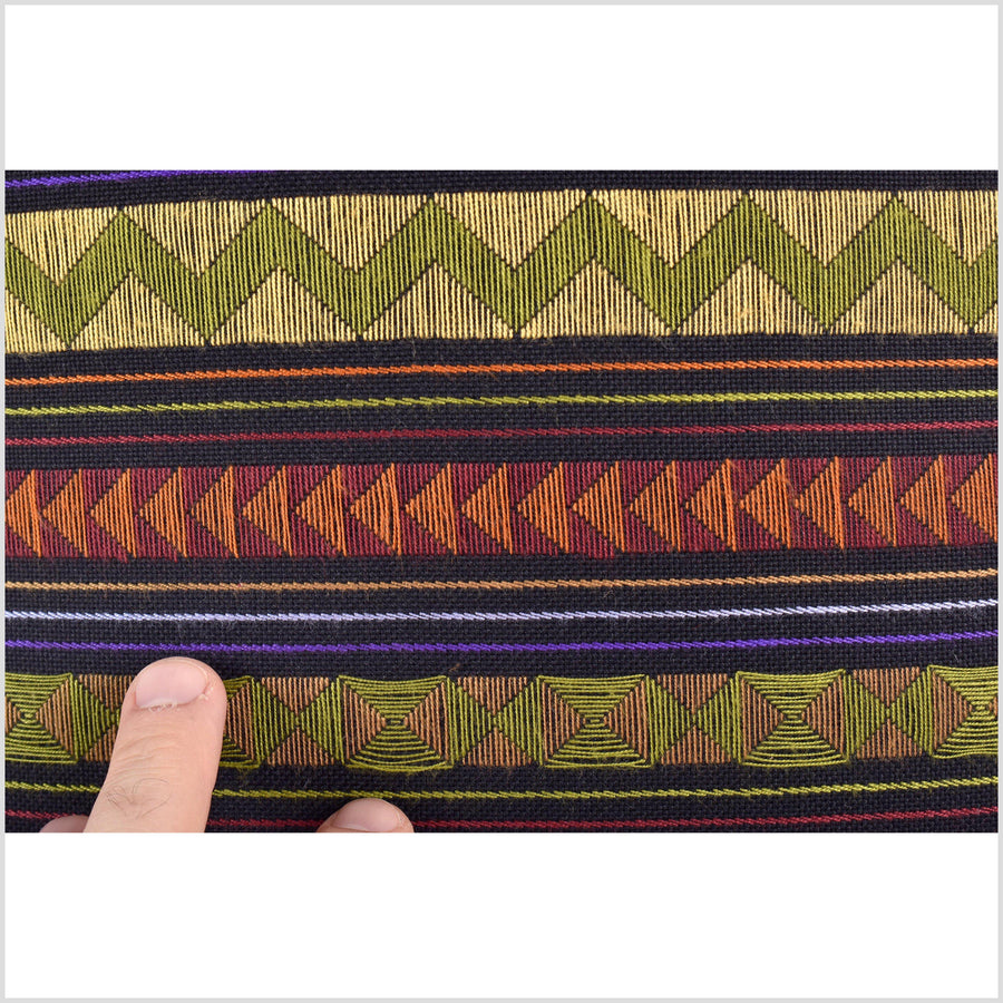 Stunning tribal ethnic Akha pillow, hand embroidered traditional textile, 18 in. square cushion, fair trade, purple, pink, green, orange, yellow, black AK1