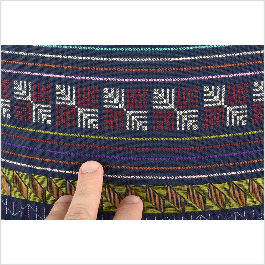 Stunning tribal ethnic Akha pillow, hand embroidered traditional textile, 19 in. square cushion, fair trade, purple, pink, green, orange, yellow, black, white AK2