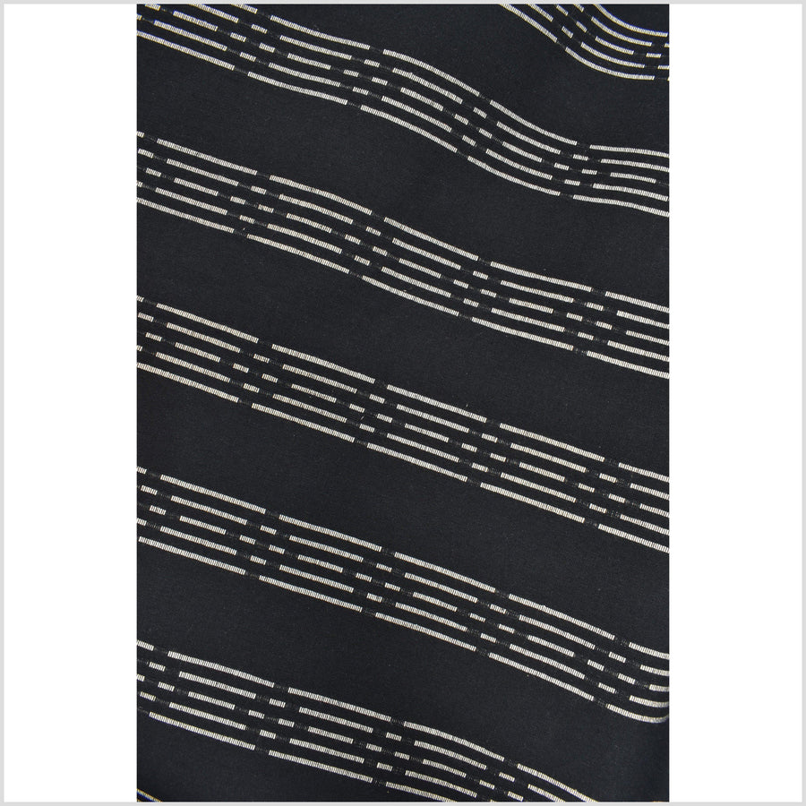Super black cotton fabric with woven white striping, light to medium-weight, plain weave, per yard PHA73