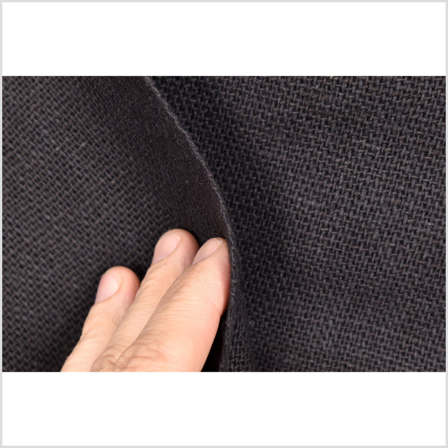 Super black, handwoven fat weave, 100% cotton neutral earth tone fabric, medium-weight, per yard PHA149