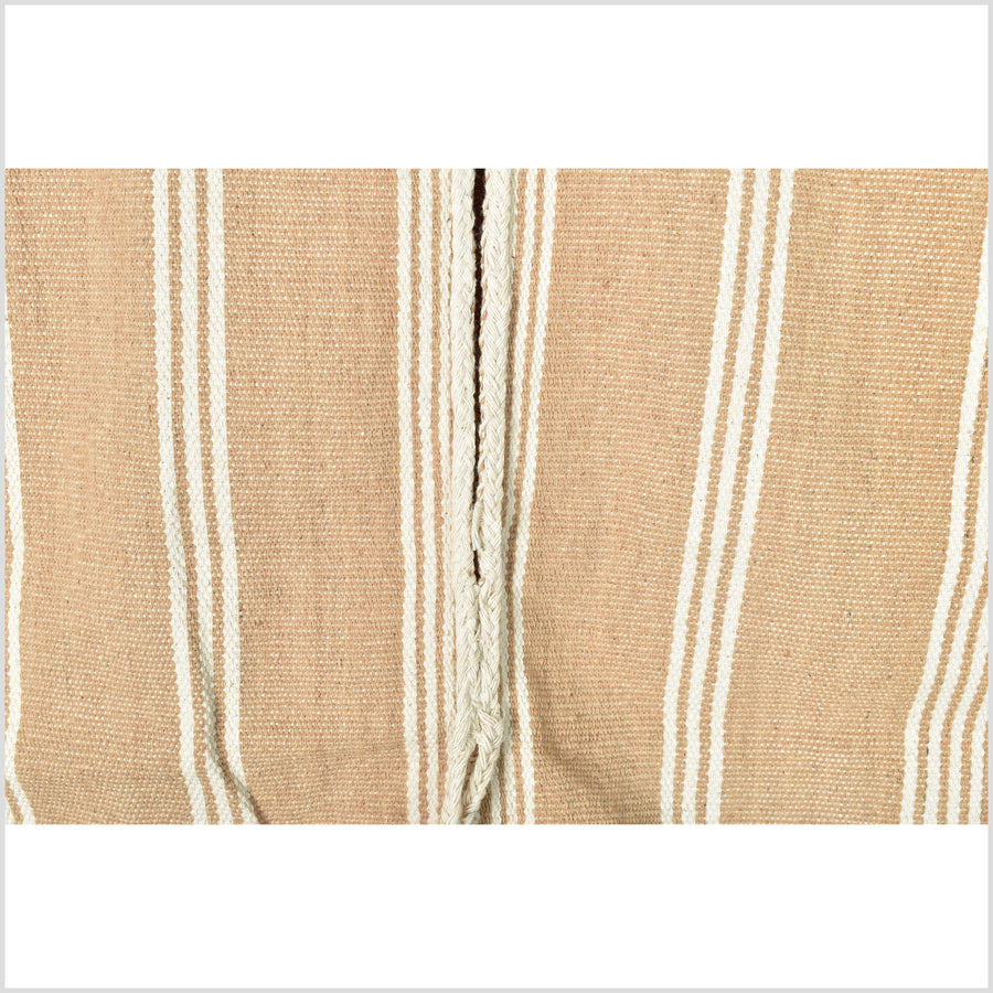 Tan camel warm off-white, handwoven tribal textile, Karen Hmong textured striped cotton fabric, Thai neutral tunic runner, ethnic decor RN27