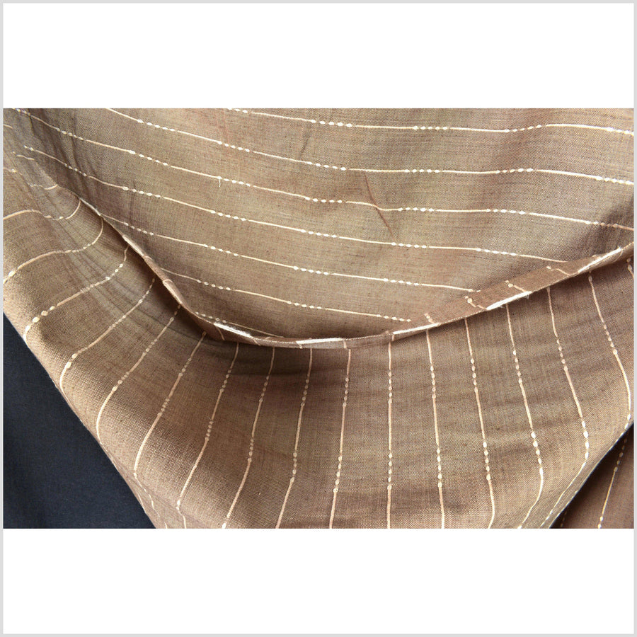 Taupe/tan medium brown two-tone handwoven cotton fabric with woven off-white striping, light/medium-weight, fabric by the yard PHA193