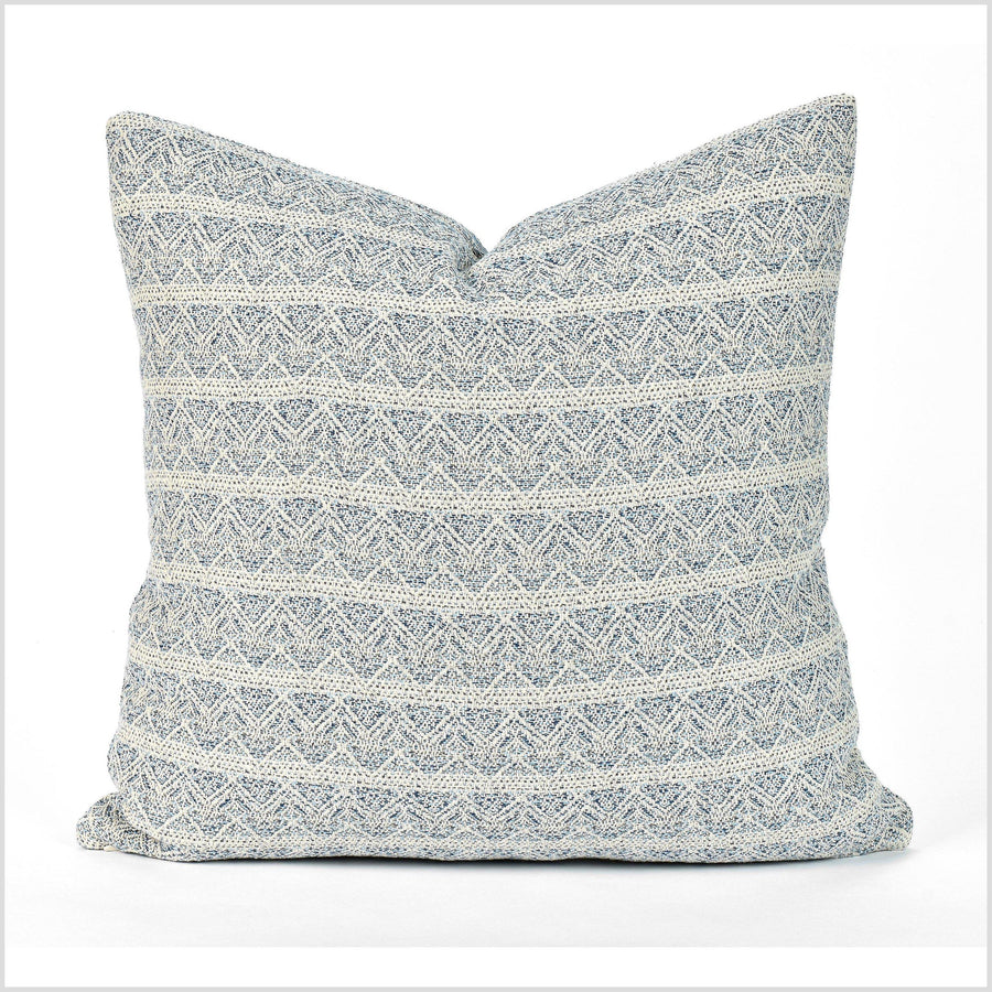 Textured blue and white pillowcase, geometric stripe pattern, reversible, double sided cushion cover, extreme woven texture QQ61