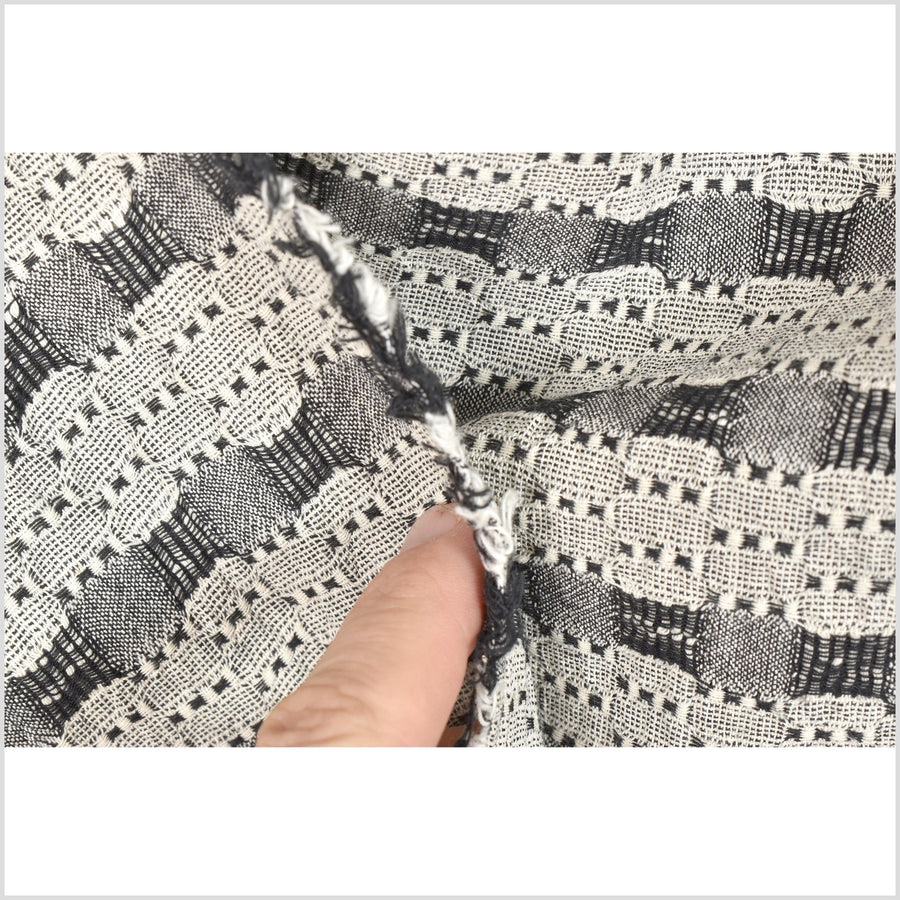 Textured geometric stripe cotton fabric, black gray white woven Thailand material, reversible, double-sided, sold by the yard PHA208
