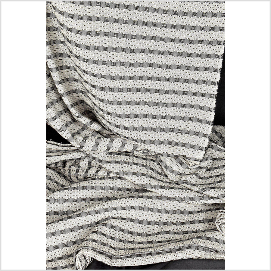 Textured geometric stripe cotton fabric, black gray white woven Thailand material, reversible, double-sided, sold by the yard PHA208