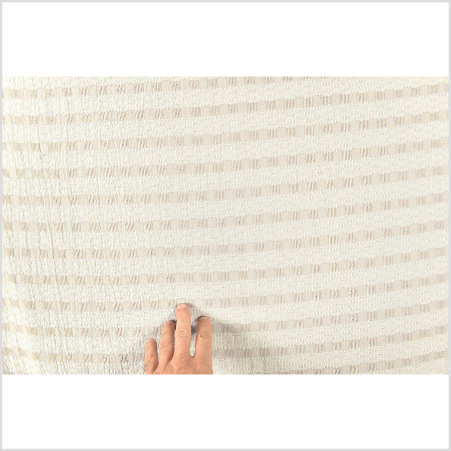 Textured geometric stripe cotton fabric, neutral cream, off-white, and beige, woven Thailand material, reversible, double-sided, sold by the yard PHA207