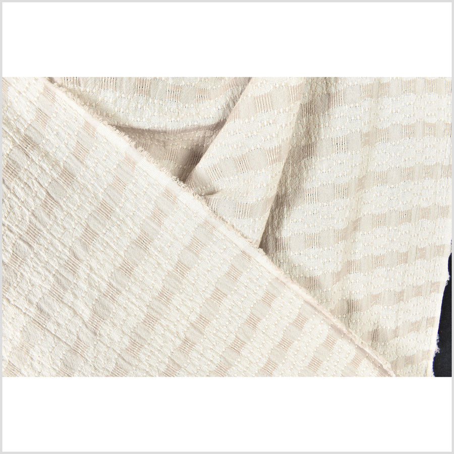 Textured geometric stripe cotton fabric, neutral cream, off-white, and beige, woven Thailand material, reversible, double-sided, sold by the yard PHA207