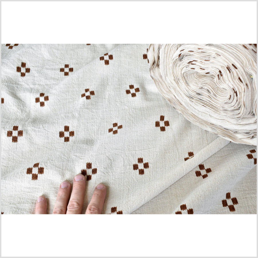 Textured woven neutral beige cotton, copper brown check cross pattern, unbleached, washed, soft and airy, by the yard PHA171