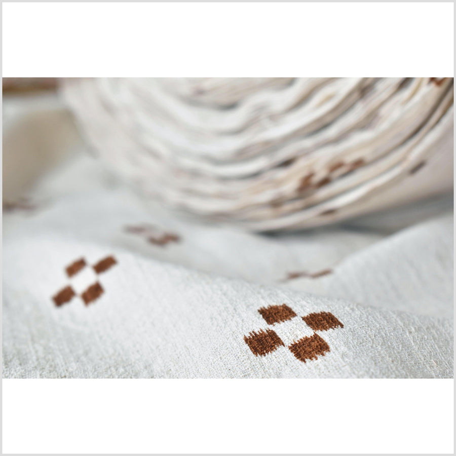 Textured woven neutral beige cotton, copper brown check cross pattern, unbleached, washed, soft and airy, by the yard PHA171