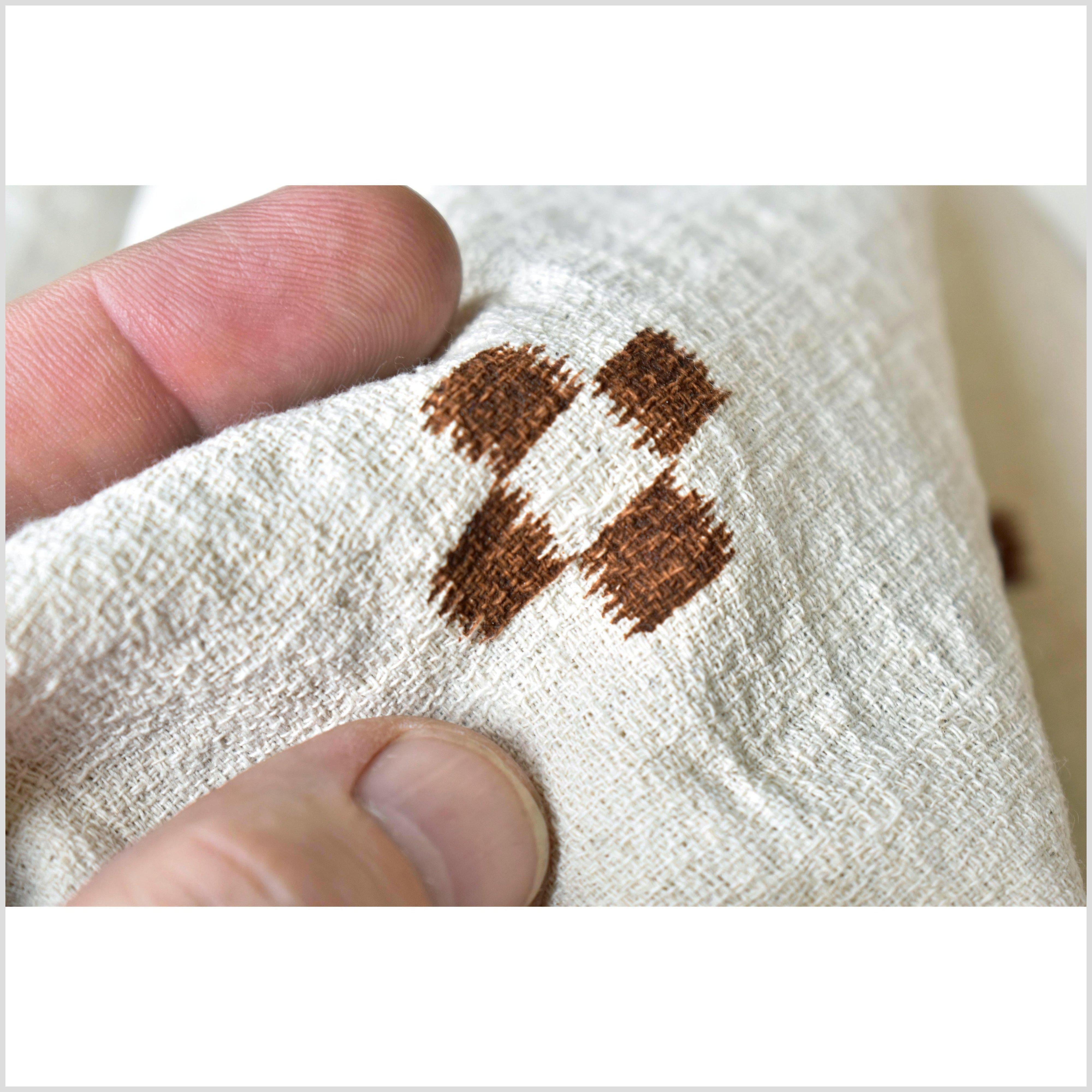 Textured woven neutral beige cotton, copper brown check cross pattern, unbleached, washed, soft top and airy, Thai woven craft, by yard PHA171