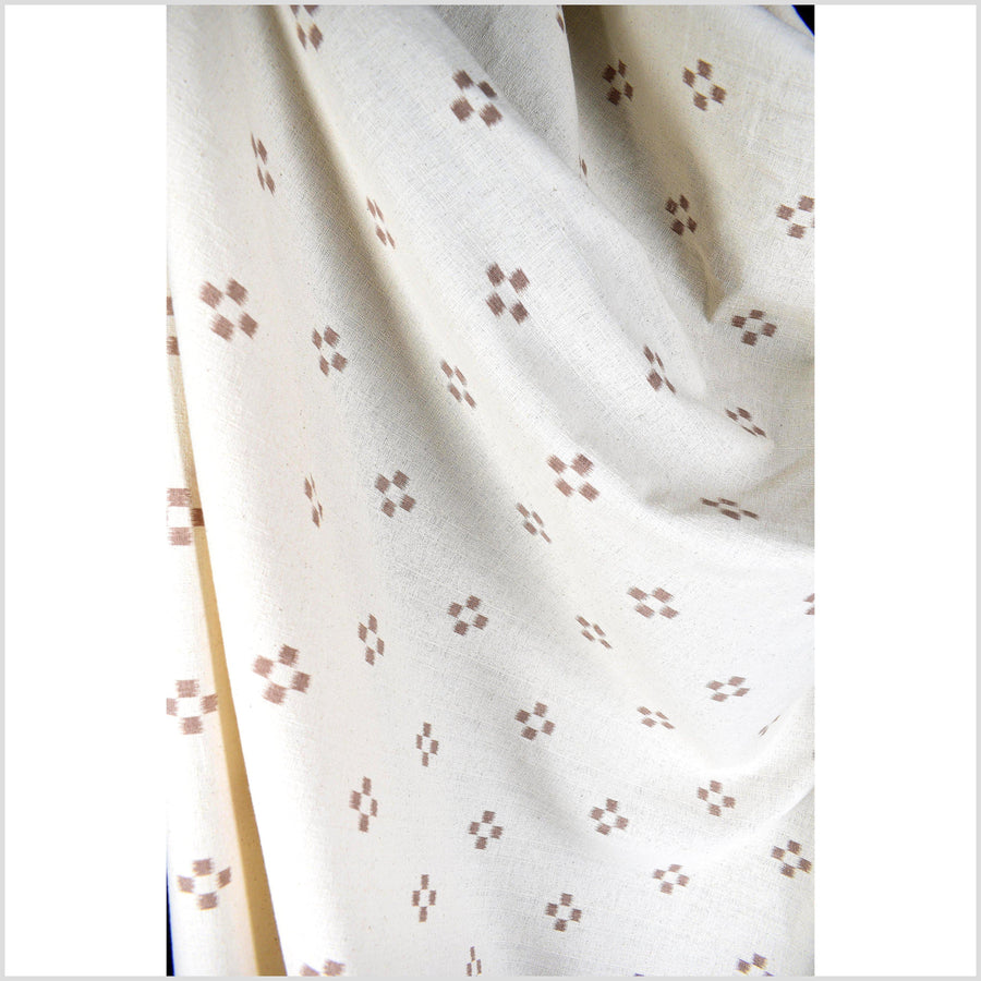 Textured woven neutral beige cotton, mocha brown check cross pattern, unbleached, washed, soft and airy, by the yard PHA175