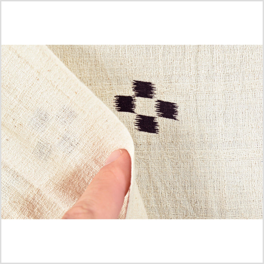 Textured woven neutral beige cotton, warm black check cross