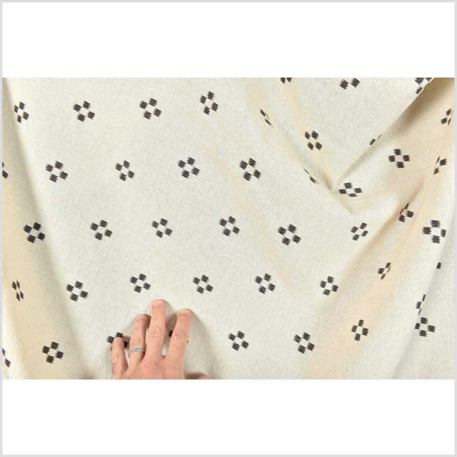 Textured woven neutral beige cotton, warm gray check cross pattern, unbleached, washed, soft and airy, by the yard PHA196