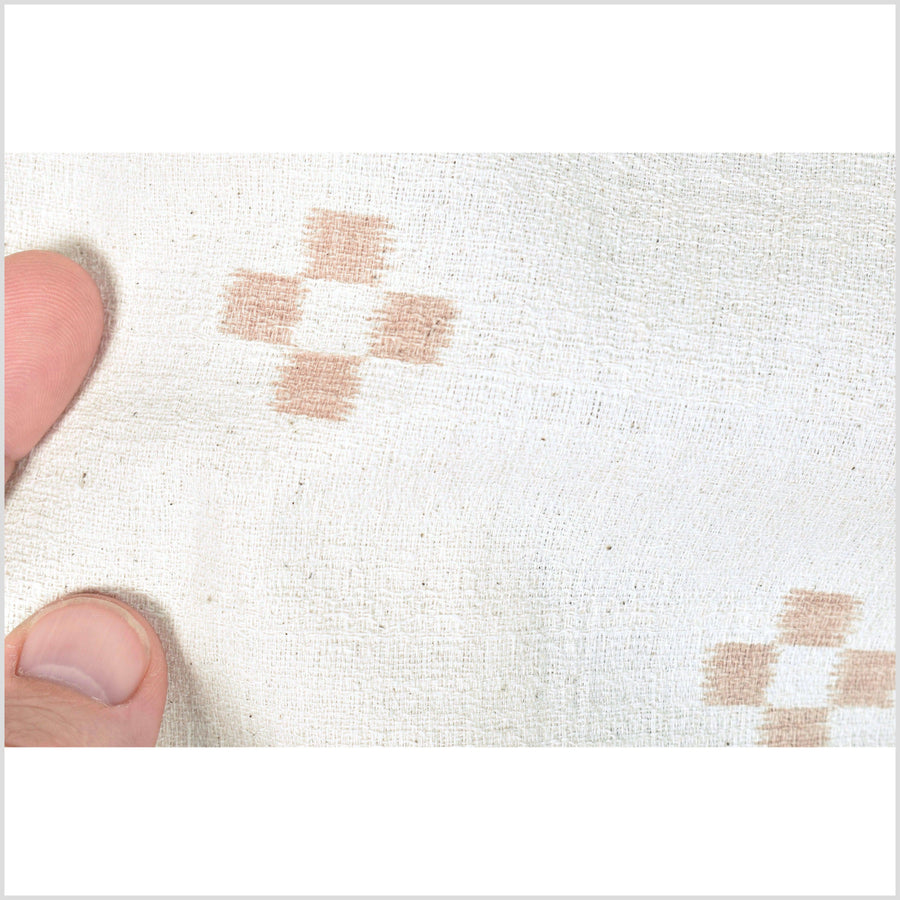 Textured woven neutral beige, warm off-white cotton fabric, tan brown check cross pattern, unbleached, washed, soft airy, by the yard PHA290