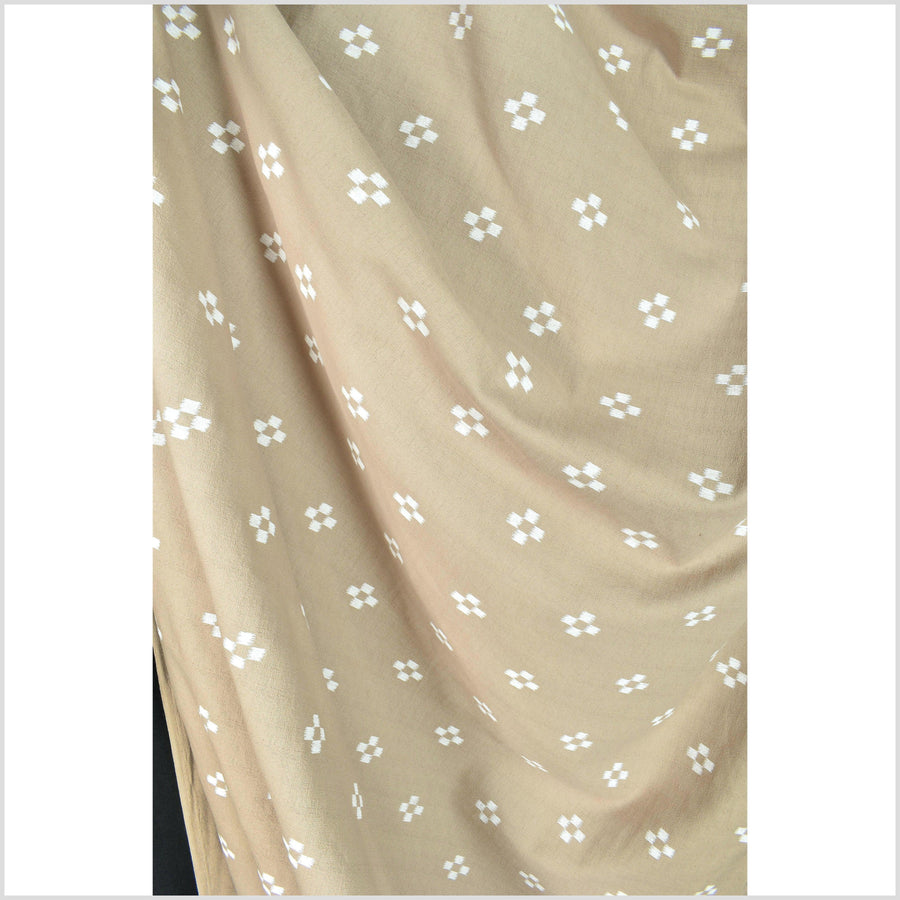 Textured woven warm mocha caramel cotton, white check cross pattern print, washed, soft and airy, by the yard PHA291