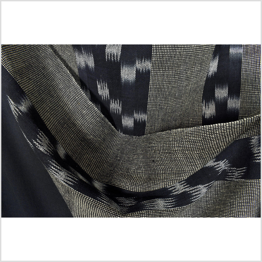 Thick yarn, black, gray, beige pattern cotton fabric. Handwoven tribal ikat, heavy-weight, Thailand craft supply, sold by the yard PHA319