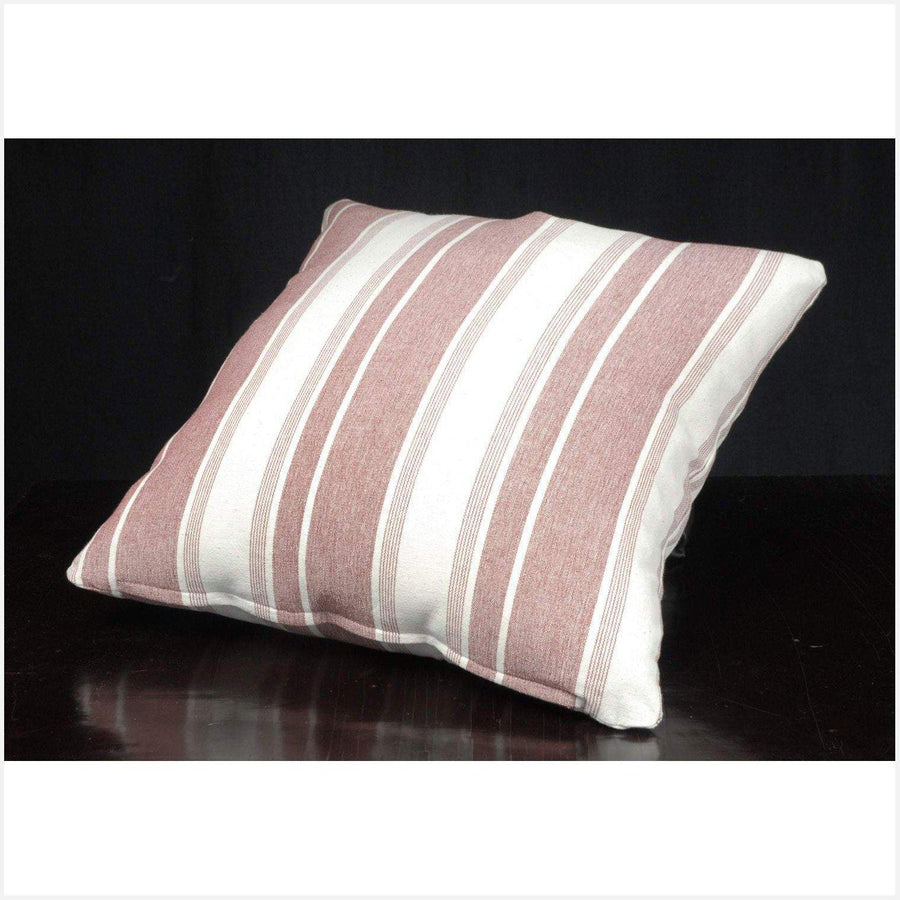 Throw pillow striped red cotton canvas fabric, elegant classic natural cream pink banded cushion, French nautical decorative pillow PIZ16