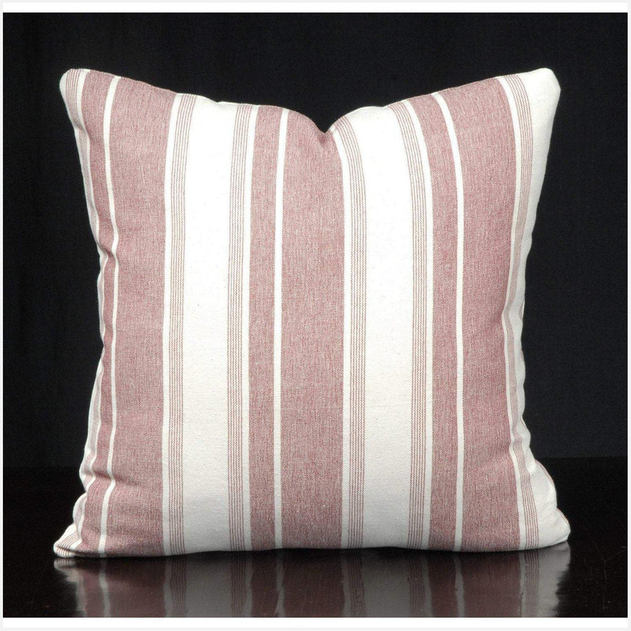 Throw pillow striped red cotton canvas fabric, elegant classic natural cream pink banded cushion, French nautical decorative pillow PIZ16