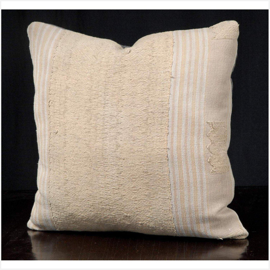Throw pillow traditional Naga tribal blanket, ethnic hand woven cotton neutral beige India fabric 18 x 18 inch decorative pillow. FRI8