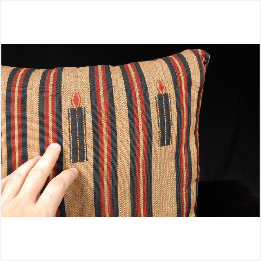 Throw pillow traditional Naga tribal textile, ethnic hand woven cotton brown beige black red India fabric 18 x 18 inch decorative pillow TT3