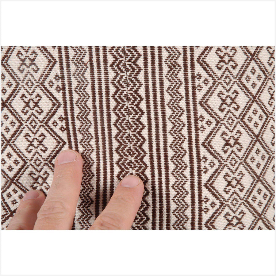 Throw pillow traditional Naga tribal textile ethnic handwoven cotton neutral white brown India fabric geometric tassel rectangle pillow SD50