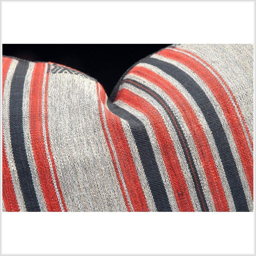 Throw pillow, tribal decorative square Naga tribal textile, ethnic hand woven cotton black orange grey India fabric. 18 x 18 inch. PIL29