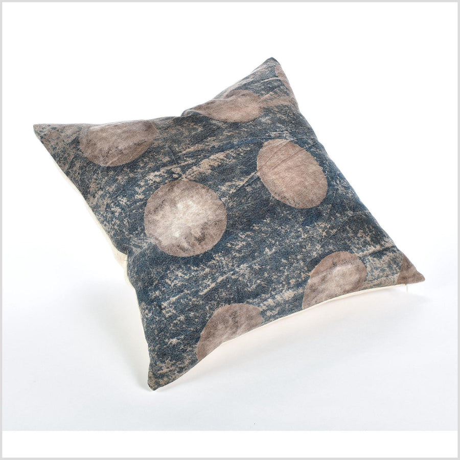 Tie dye shibori boho pillow, psychedelic home decor cushion, natural dye blue brown beige cotton pillowcase, eclectic style QQ19