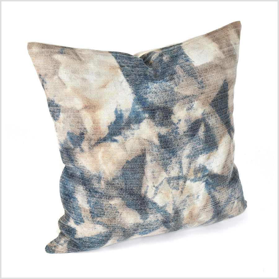 Tie dye shibori boho pillow, psychedelic home decor cushion, natural dye blue brown beige cotton pillowcase, funky eclectic style QQ85