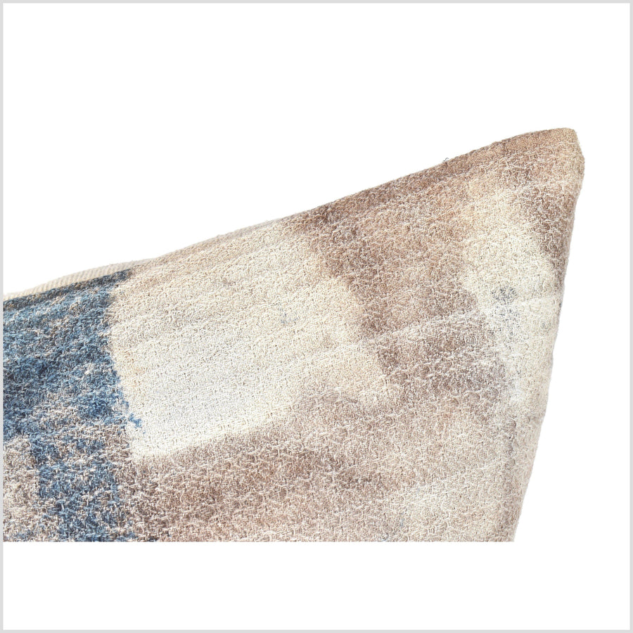 Tie dye shibori boho pillow, psychedelic home decor cushion, natural dye blue brown beige cotton pillowcase, funky eclectic style QQ85