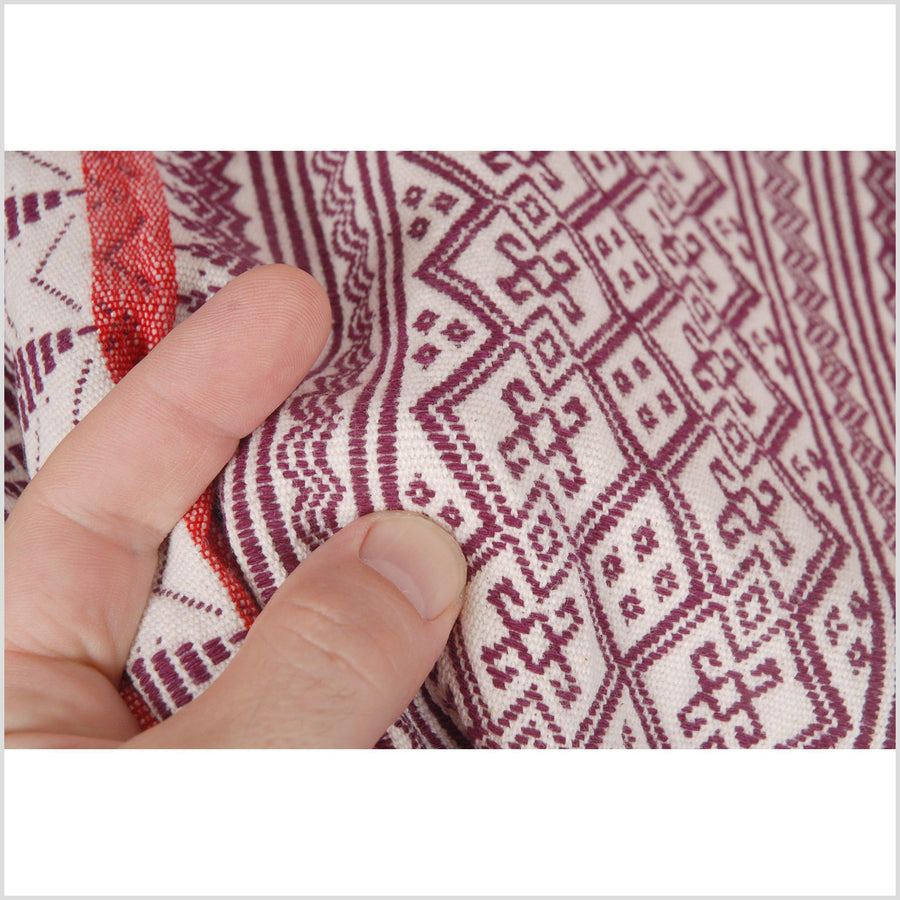 Tribal Naga blanket cream white purple red yellow tapestry ethnic handwoven throw cotton fabric supply Hmong pillow boho India textile CC74