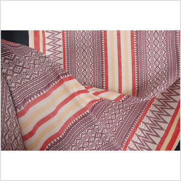 Tribal Naga blanket cream white purple red yellow tapestry ethnic handwoven throw cotton fabric supply Hmong pillow boho India textile CC74
