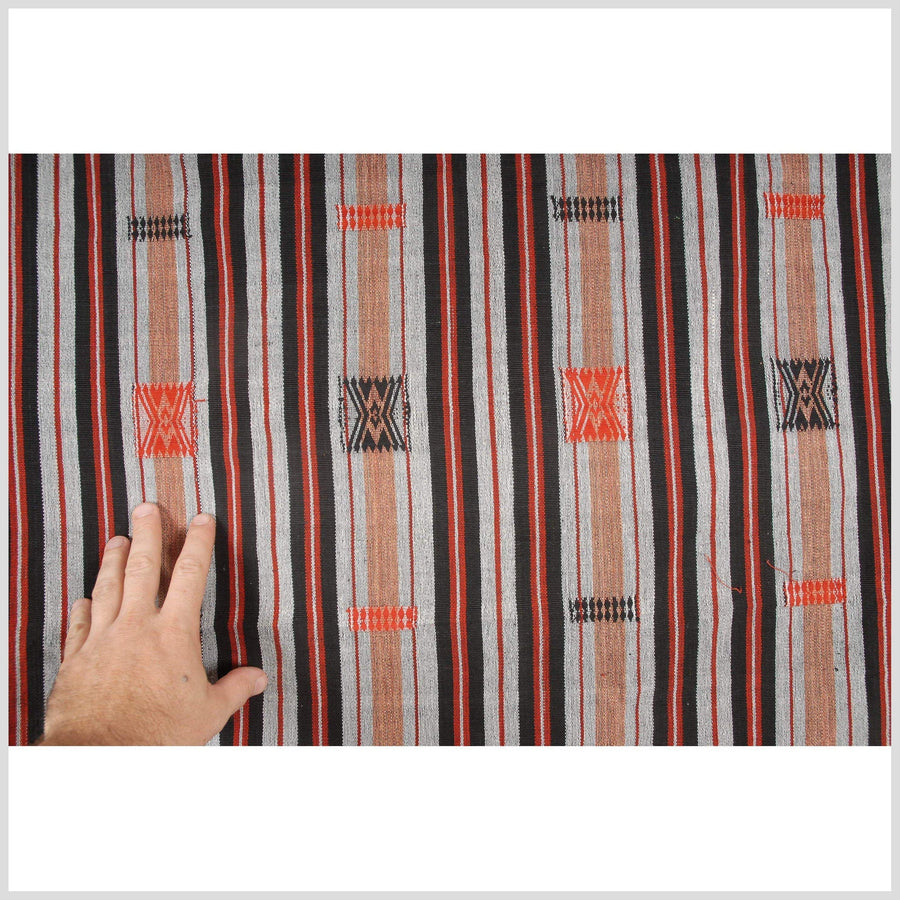 Tribal ethnic blanket Boho fabric gray black orange Naga tribal home decor handwoven cotton throw stripe boho tapestry India textile 20 MS9