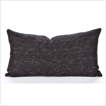Tribal ethnic boho pillow, Hmong hilltribe bohemian 26 in. lumbar cushion, handwoven cotton, neutral black gray brown white natural organic dye LL1
