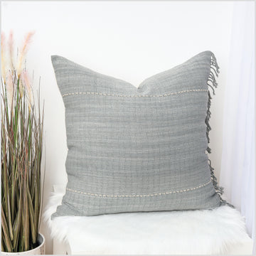 Speckled gray, cream stripes, handwoven cotton throw pillow, thick texture  Thailand fabric, lumbar square rectangle decorative cushion YY107