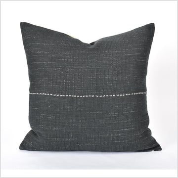 Tribal ethnic solid pillow, Hmong tribal 21 in. square cushion, handwoven cotton, neutral black charcoal natural organic dye VV73