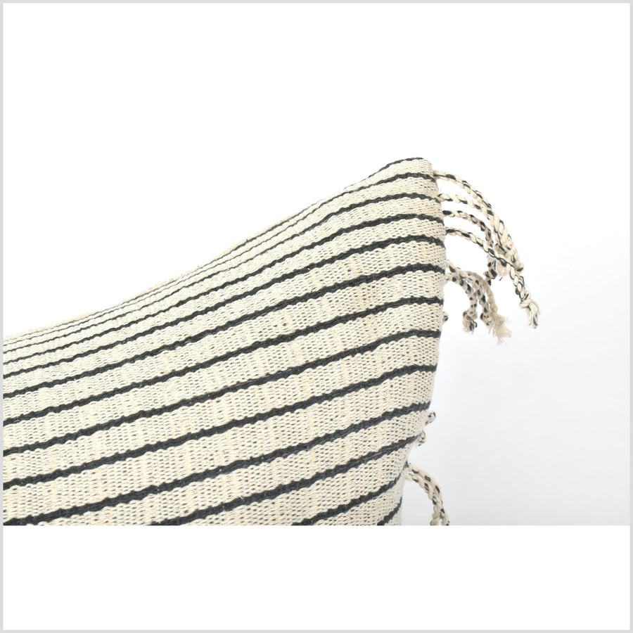 Tribal ethnic solid pillow, Hmong tribal 21 in. square cushion, handwoven cotton, neutral off-white, gray natural organic dye VV75