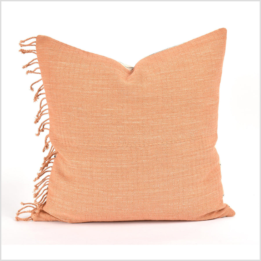 Tribal ethnic solid pillow, Hmong tribal 21 in. square cushion, handwoven cotton, neutral rose gold, natural organic dye VV46