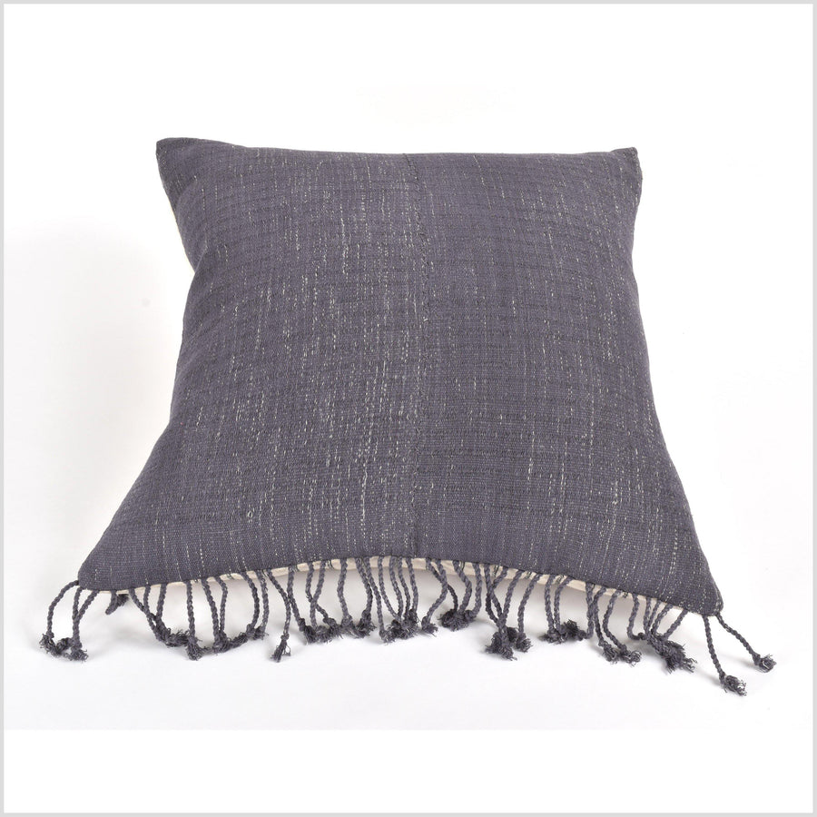 Tribal ethnic solid pillow, Hmong tribal 22 in. square cushion, handwoven cotton, neutral chalky purple, natural organic dye VV30