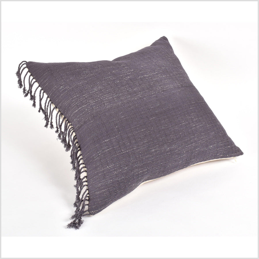 Tribal ethnic solid pillow, Hmong tribal 22 in. square cushion, handwoven cotton, neutral chalky purple, natural organic dye VV30
