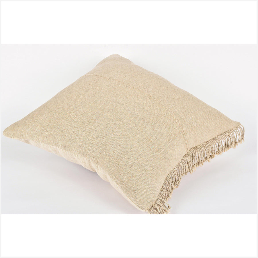 Tribal ethnic solid pillow, Hmong tribal 22 in. square cushion, handwoven hemp, neutral unbleached beige natural organic KK72
