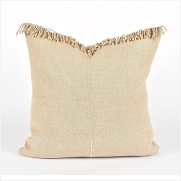 Tribal ethnic solid pillow, Hmong tribal 22 in. square cushion, handwoven hemp, neutral unbleached beige natural organic KK72