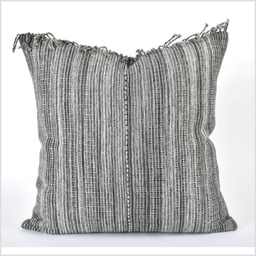 Tribal ethnic striped pillow, Hmong tribal 21 in. square cushion, handwoven cotton, neutral off-white, gray natural organic dye VV80