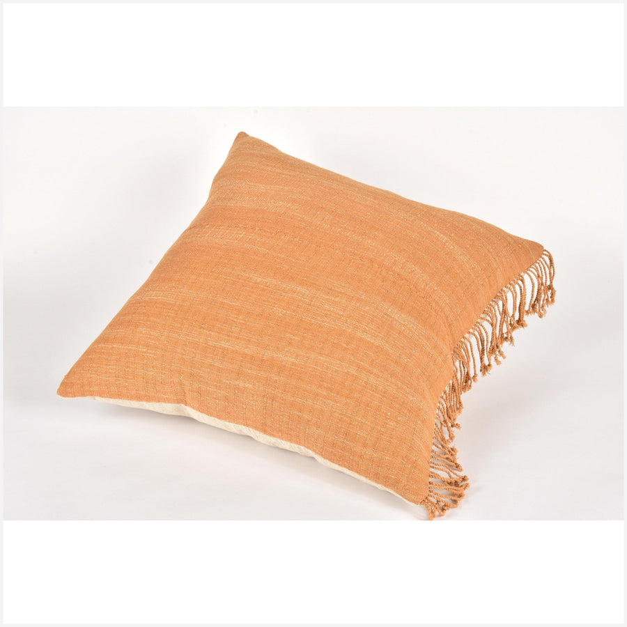Tribal ethnic striped pillow, Hmong tribal 22 in. square cushion, handwoven cotton, neutral saffron gold natural organic dye KK71