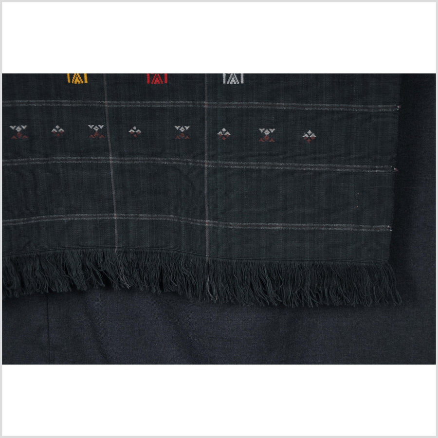 Tribal home decor, black woven tapestry, Naga Hmong ethnic blanket, handwoven cotton bed throw striped boho Chin India textile VB15