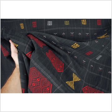 Tribal home decor, black woven tapestry, Naga Hmong ethnic blanket, handwoven cotton bed throw striped boho Chin India textile VB15