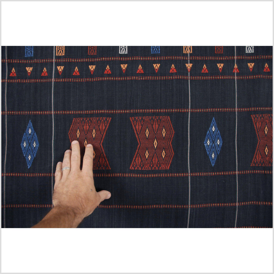 Tribal home decor ethnic Naga blanket black brown green orange blue handwoven cotton throw India tapestry NM7