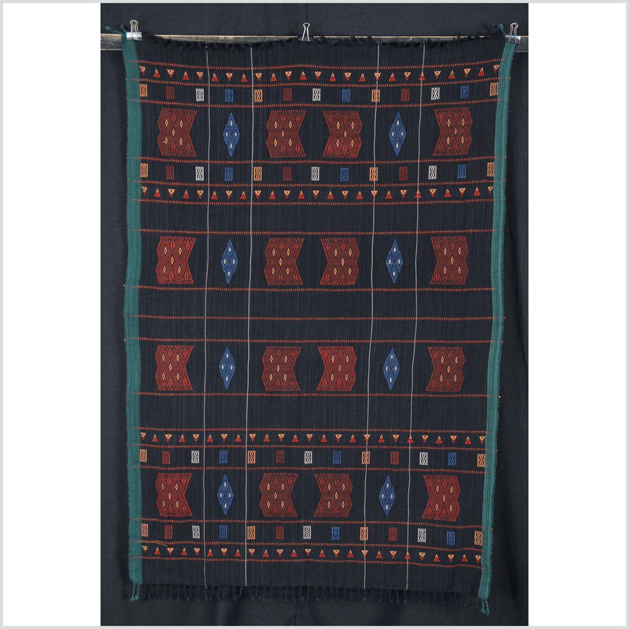 Tribal home decor ethnic Naga blanket black brown green orange blue handwoven cotton throw India tapestry NM7