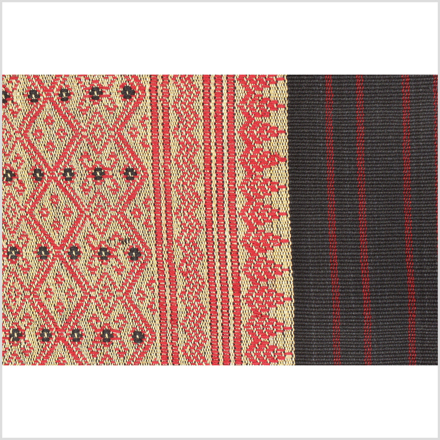 Tribal home decor, tan black brown red white, ethnic Naga blanket, handwoven cotton throw, boho tapestry, Christmas textile runner PO47