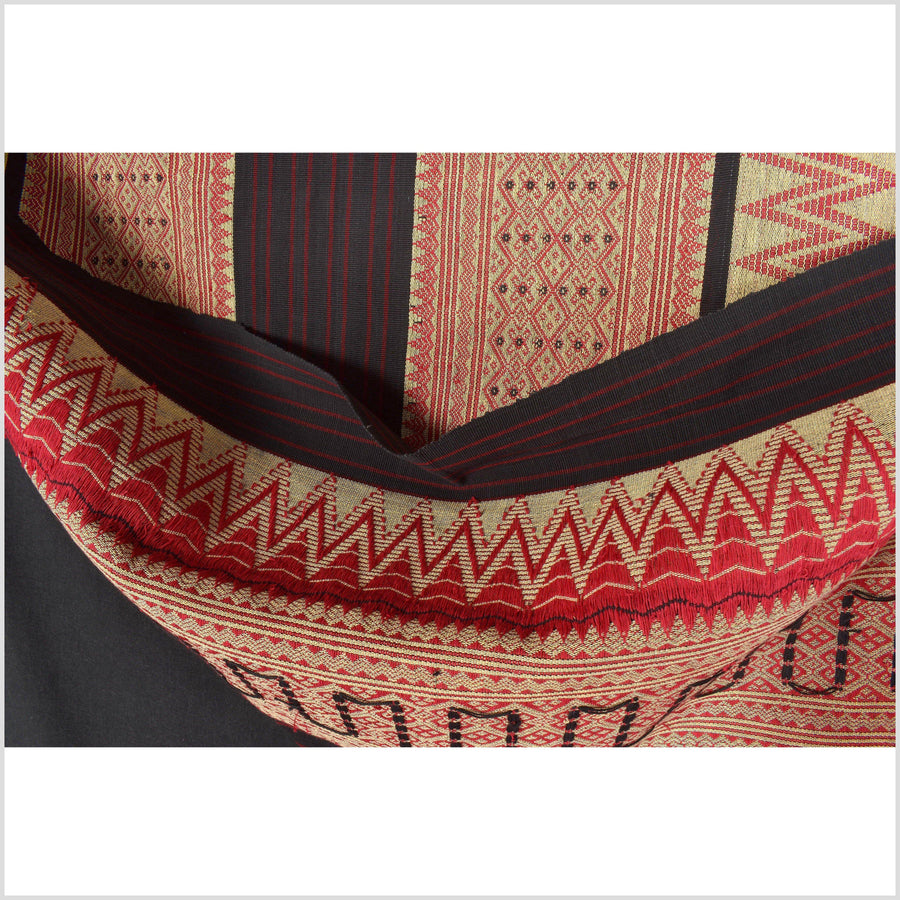 Tribal home decor, tan black brown red white, ethnic Naga blanket, handwoven cotton throw, boho tapestry, Christmas textile runner PO47